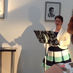Reading my flash story "Kit-Cat Clock" at the Spider Road Press celebration.